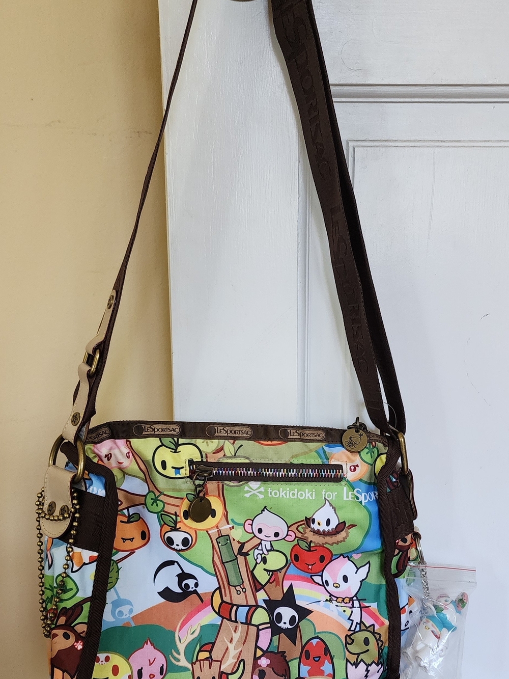 LeSportsac Multicolor Tokidoki Character Crossbody Bag with Brown Trim NWOT
